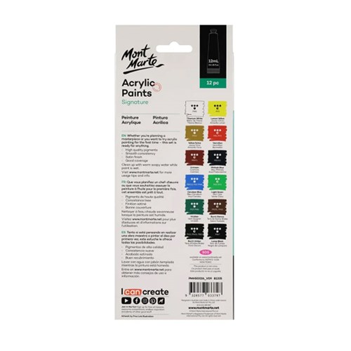 MONT MARTE PAINT SET Acrylics 12x12ml Colour Tubes1